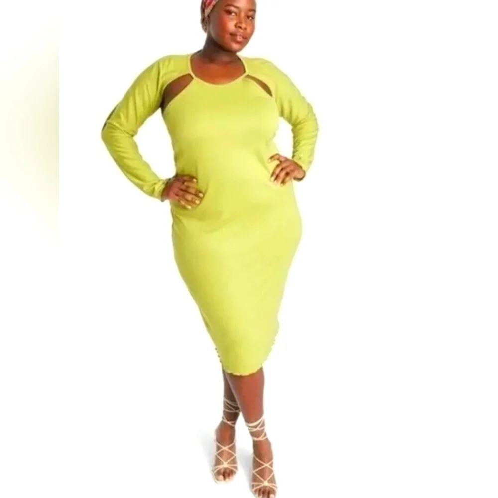 Sammy B Women's Long Sleeve Cut Out Bodycon Dress - Green 2XL - Picture 1 of 3